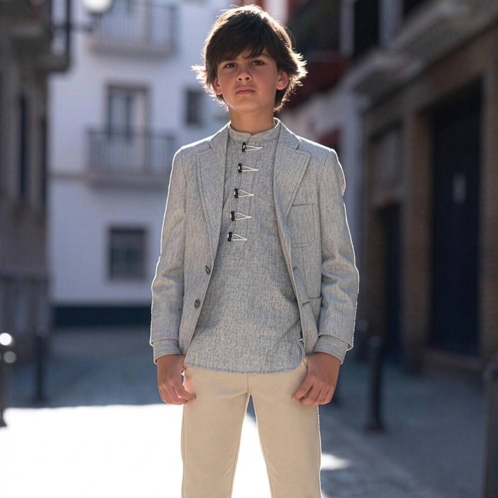 Varones One-Boys Beige Cotton Trousers with Adjustable Waist | Childrensalon Outlet