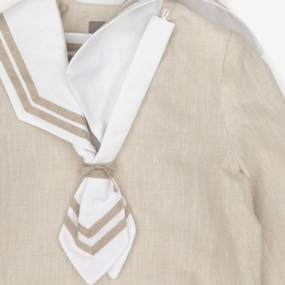 Varones One-Boys Beige Sailor Top & White Trousers Set | Childrensalon Outlet