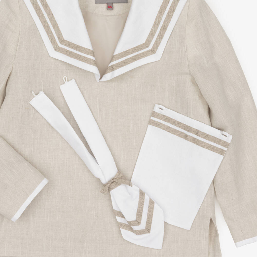 Varones One-Boys Beige Sailor Top & White Trousers Set | Childrensalon Outlet