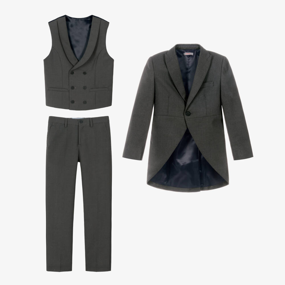 Varones One-Boys Grey Tailcoat Suit | Childrensalon Outlet