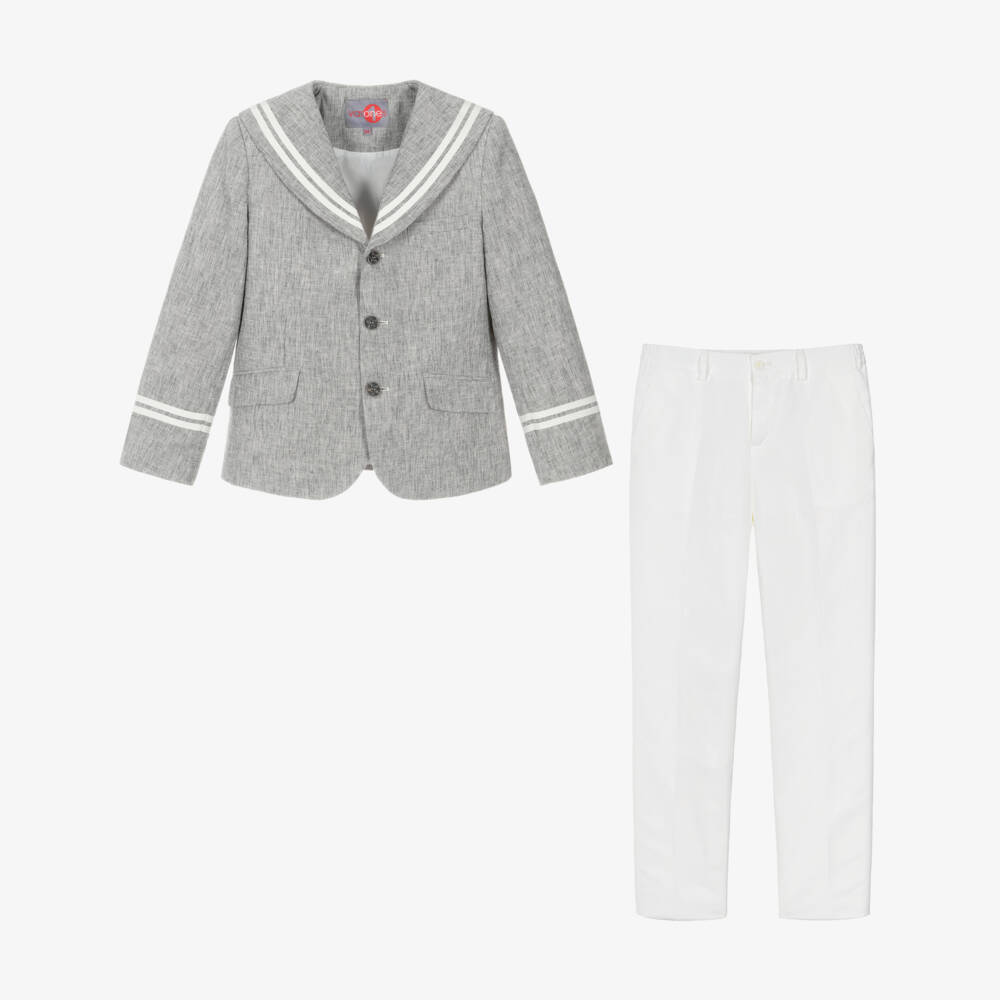 Varones One-Boys Grey & White Sailor Suit | Childrensalon Outlet