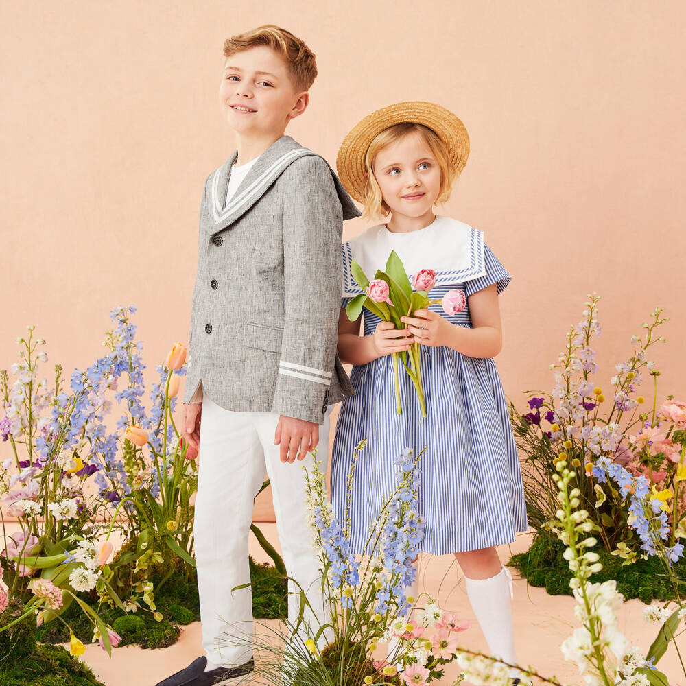 Varones One-Boys Grey & White Sailor Suit | Childrensalon Outlet