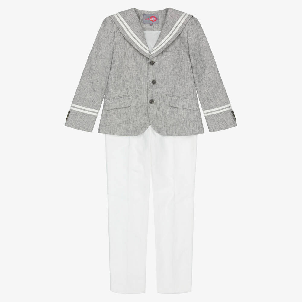 Varones One-Boys Grey & White Sailor Suit | Childrensalon Outlet