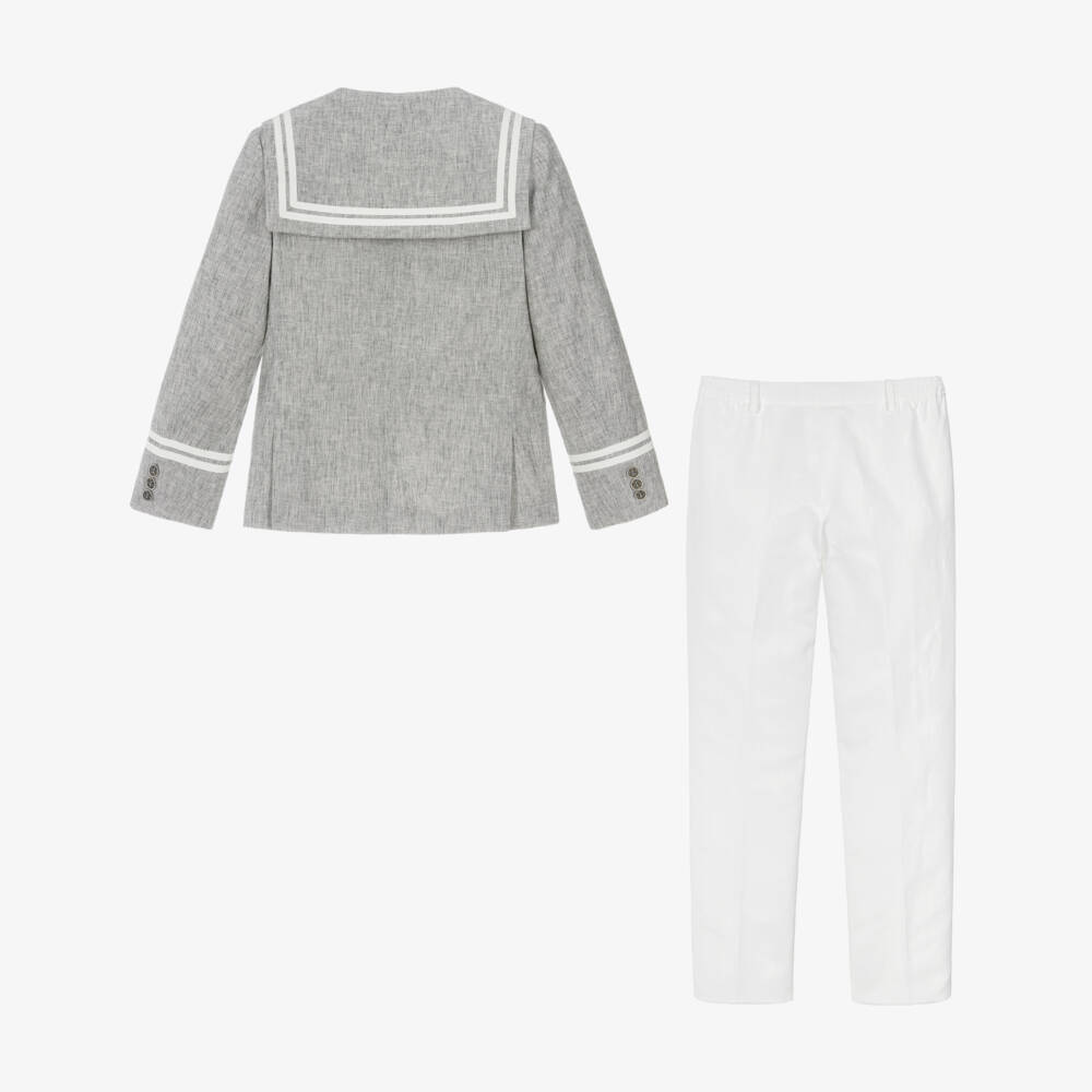 Varones One-Boys Grey & White Sailor Suit | Childrensalon Outlet