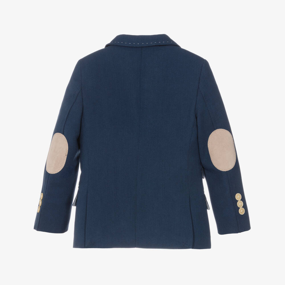 Varones One-Boys Navy Blue Blazer with Velvet Elbow Patches | Childrensalon Outlet