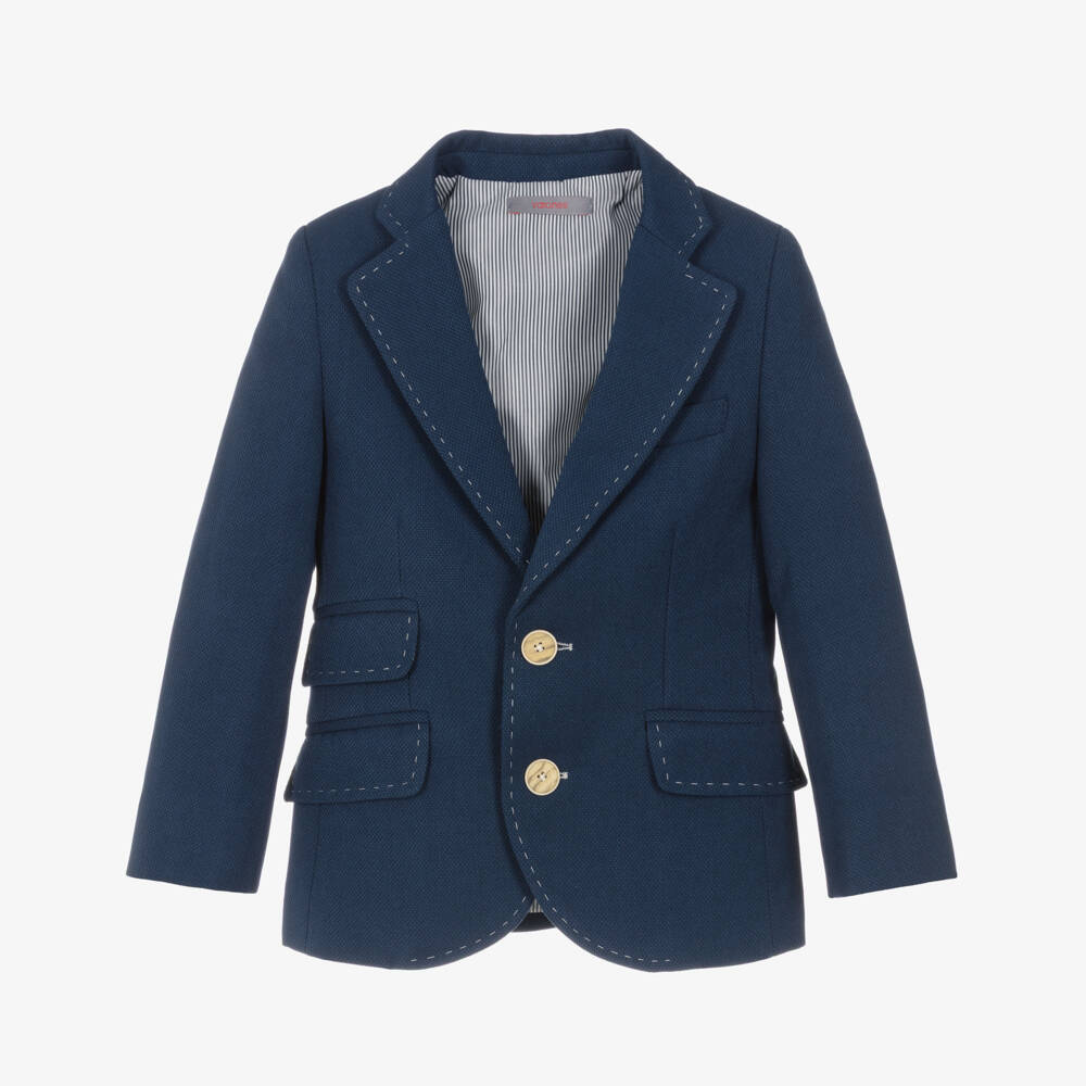 Varones One-Boys Navy Blue Blazer with Velvet Elbow Patches | Childrensalon Outlet
