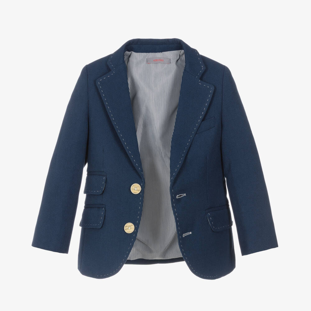 Varones One-Boys Navy Blue Blazer with Velvet Elbow Patches | Childrensalon Outlet