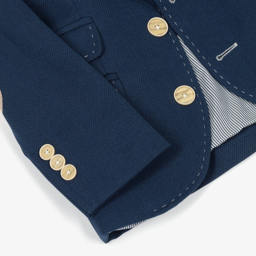 Varones One-Boys Navy Blue Blazer with Velvet Elbow Patches | Childrensalon Outlet