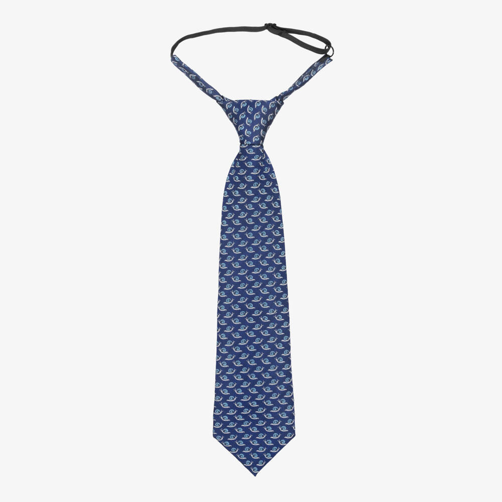 Varones One-Boys Navy Blue Snail Pattern Tie | Childrensalon Outlet
