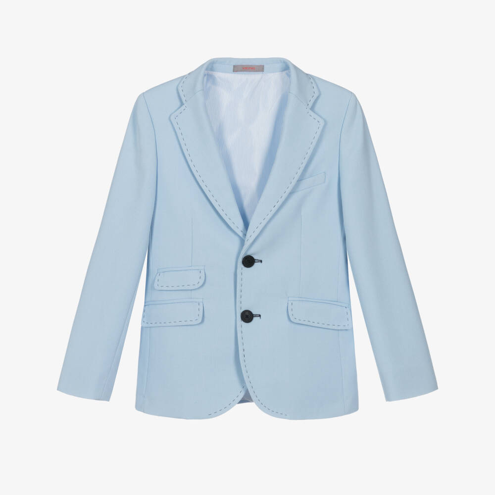 Varones One-Boys Sky Blue Blazer with Stitch Detailing | Childrensalon Outlet