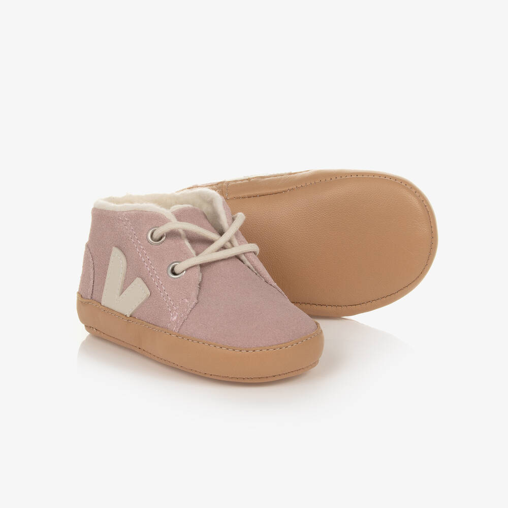 VEJA - Baby Girls Pink Suede Pre-Walker Shoes | Childrensalon