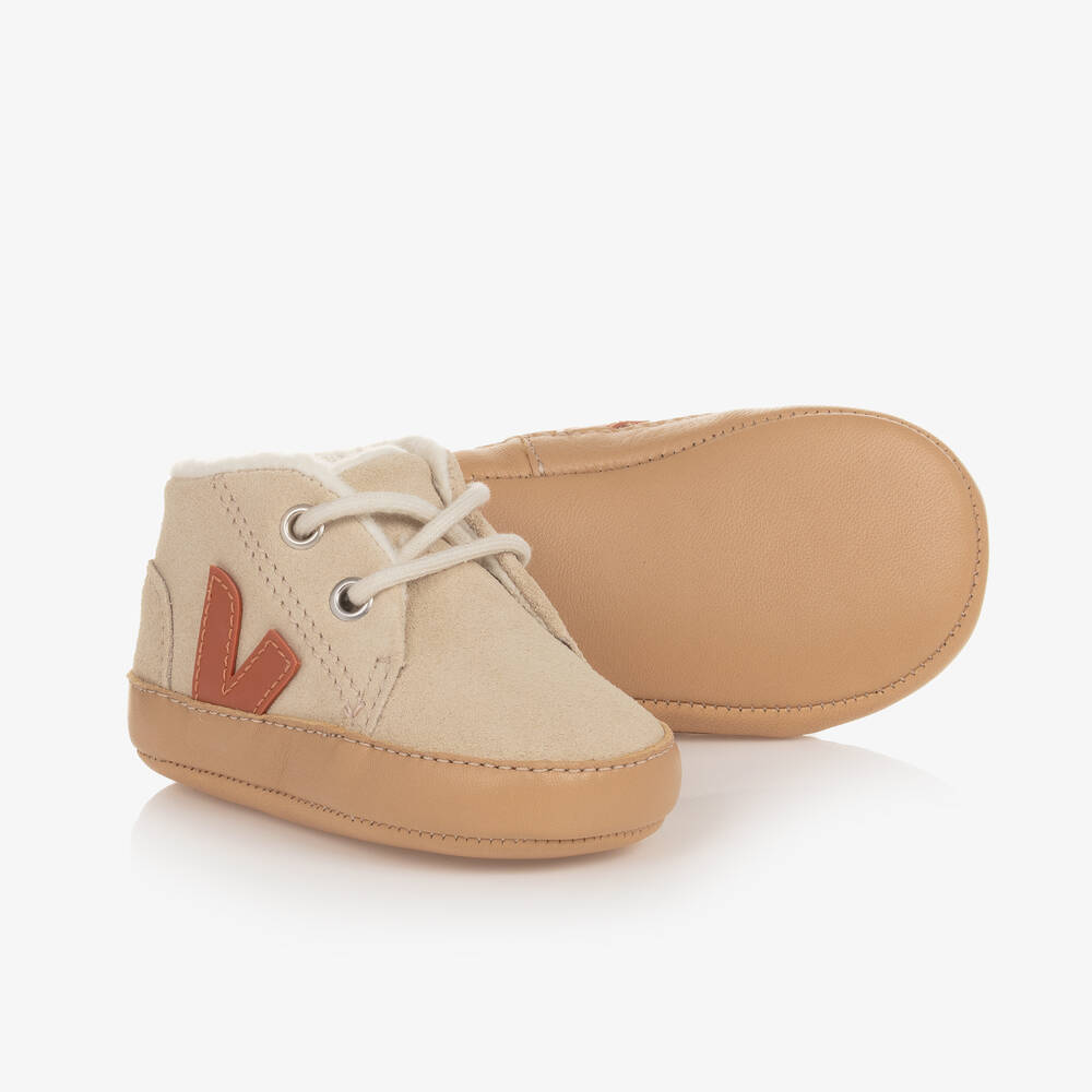 VEJA - Beige & Orange Suede Leather Pre-Walker Shoes | Childrensalon