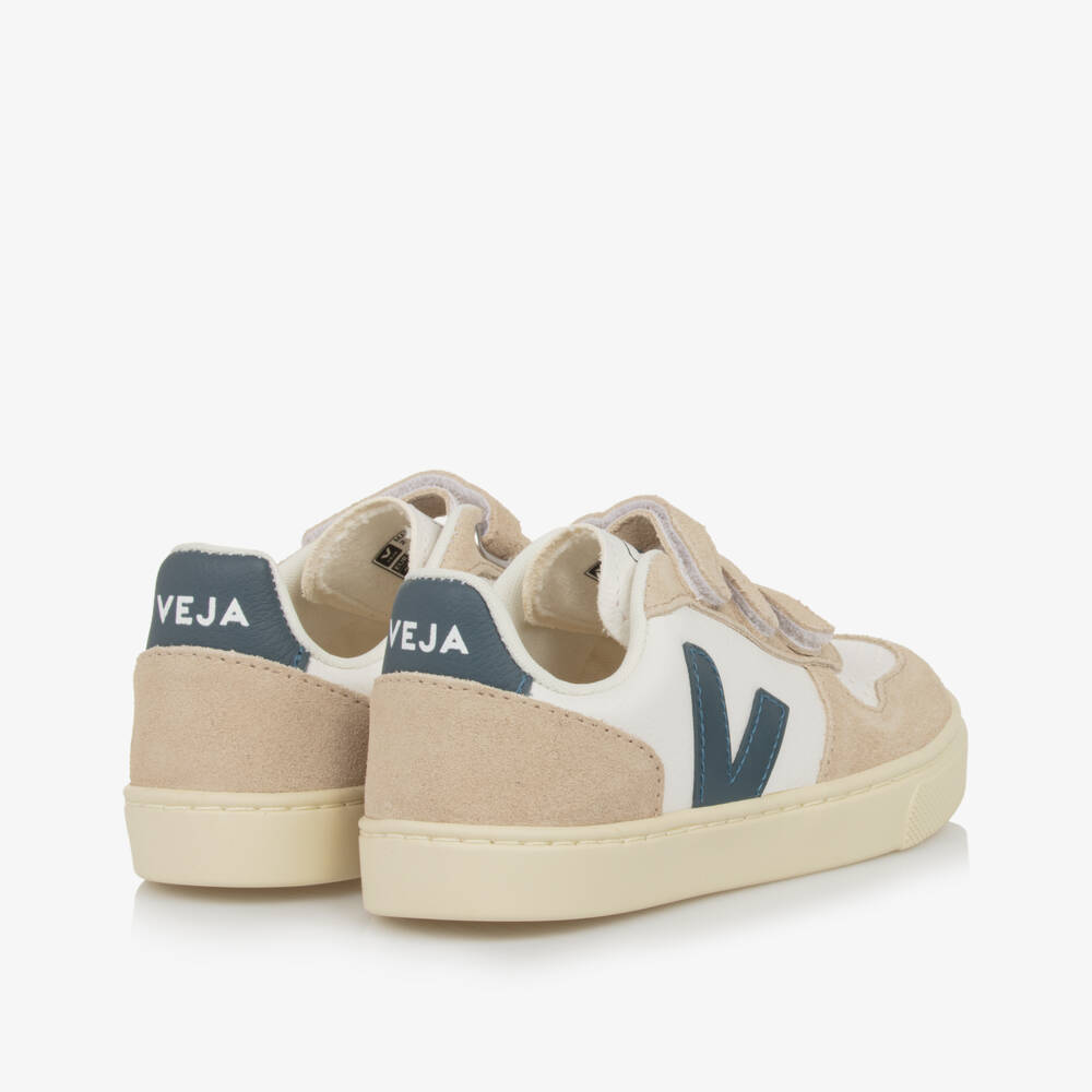 VEJA-Beige, White & Green V-10 Leather Trainers | Childrensalon Outlet