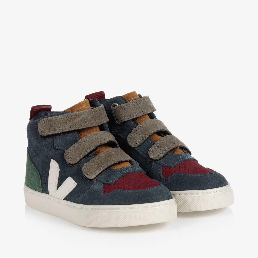VEJA-Blue Colourblock V-10 High-Top Trainers | Childrensalon Outlet
