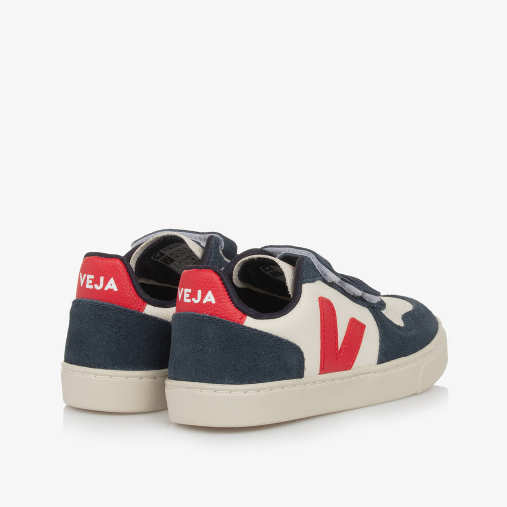 VEJA-Blue, Ivory & Red V-10 Leather Trainers | Childrensalon Outlet
