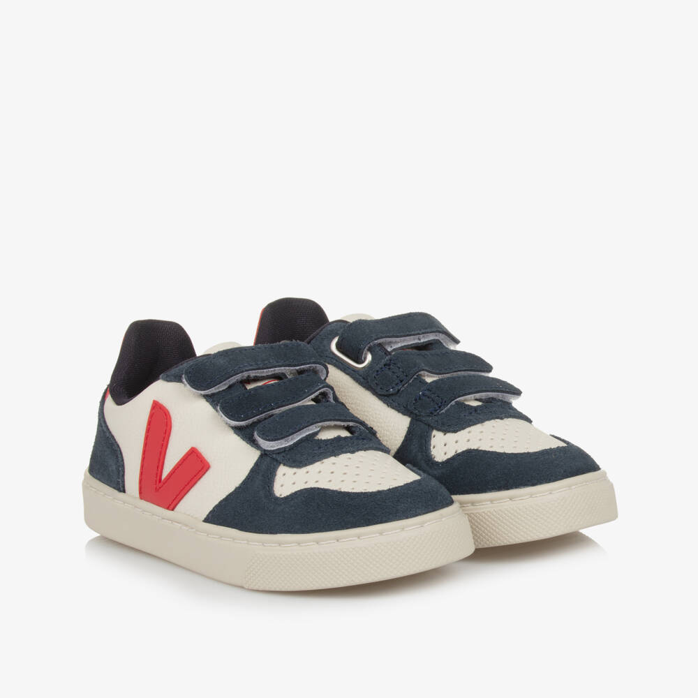 VEJA-Blue, Ivory & Red V-10 Leather Trainers | Childrensalon Outlet