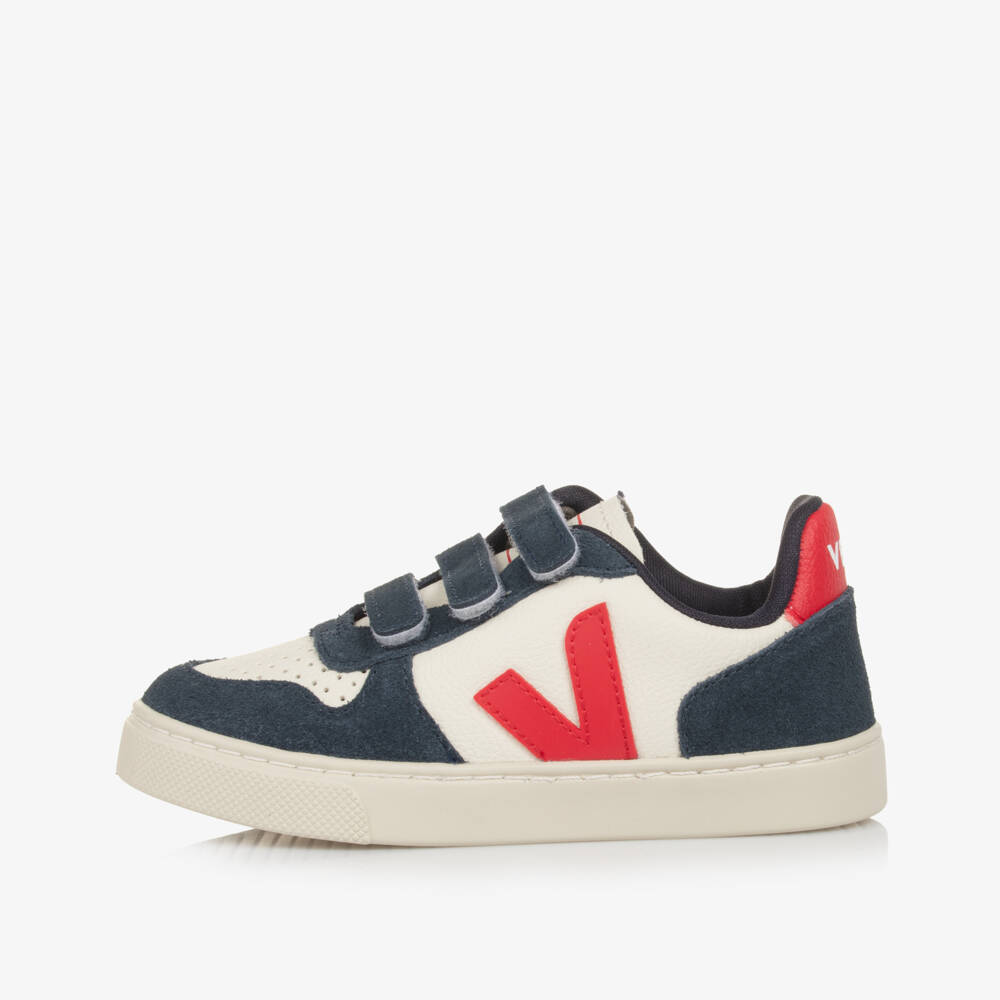 VEJA-Blue, Ivory & Red V-10 Leather Trainers | Childrensalon Outlet