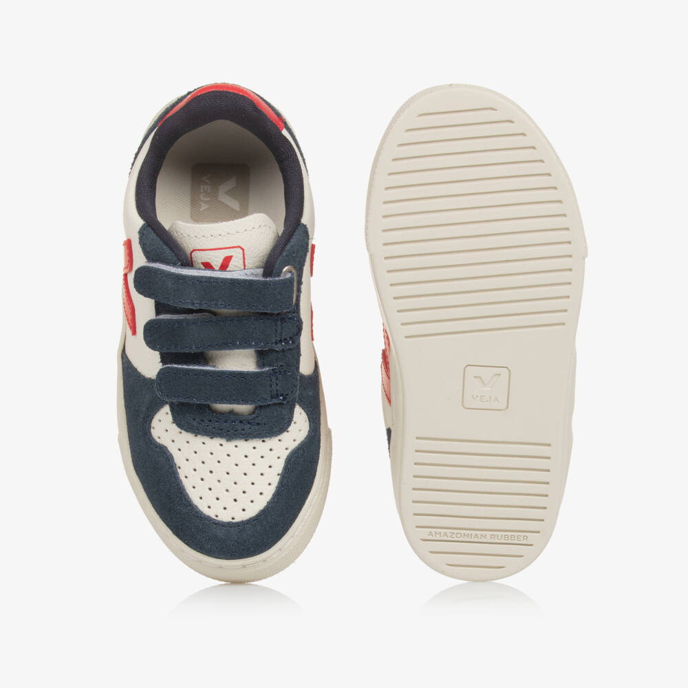 VEJA-Blue, Ivory & Red V-10 Leather Trainers | Childrensalon Outlet