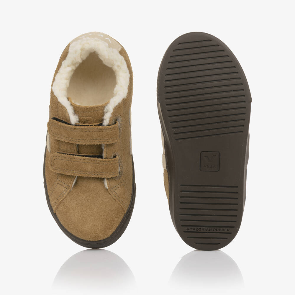 VEJA-Boys Beige Suede Leather Velcro Trainers | Childrensalon Outlet