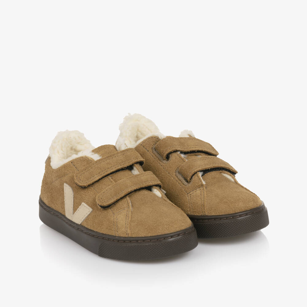 VEJA-Boys Beige Suede Leather Velcro Trainers | Childrensalon Outlet