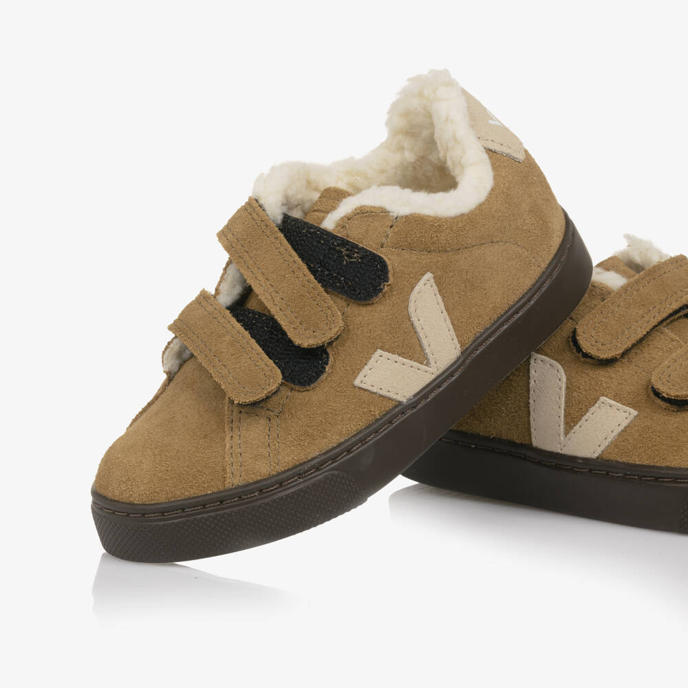 VEJA-Boys Beige Suede Leather Velcro Trainers | Childrensalon Outlet