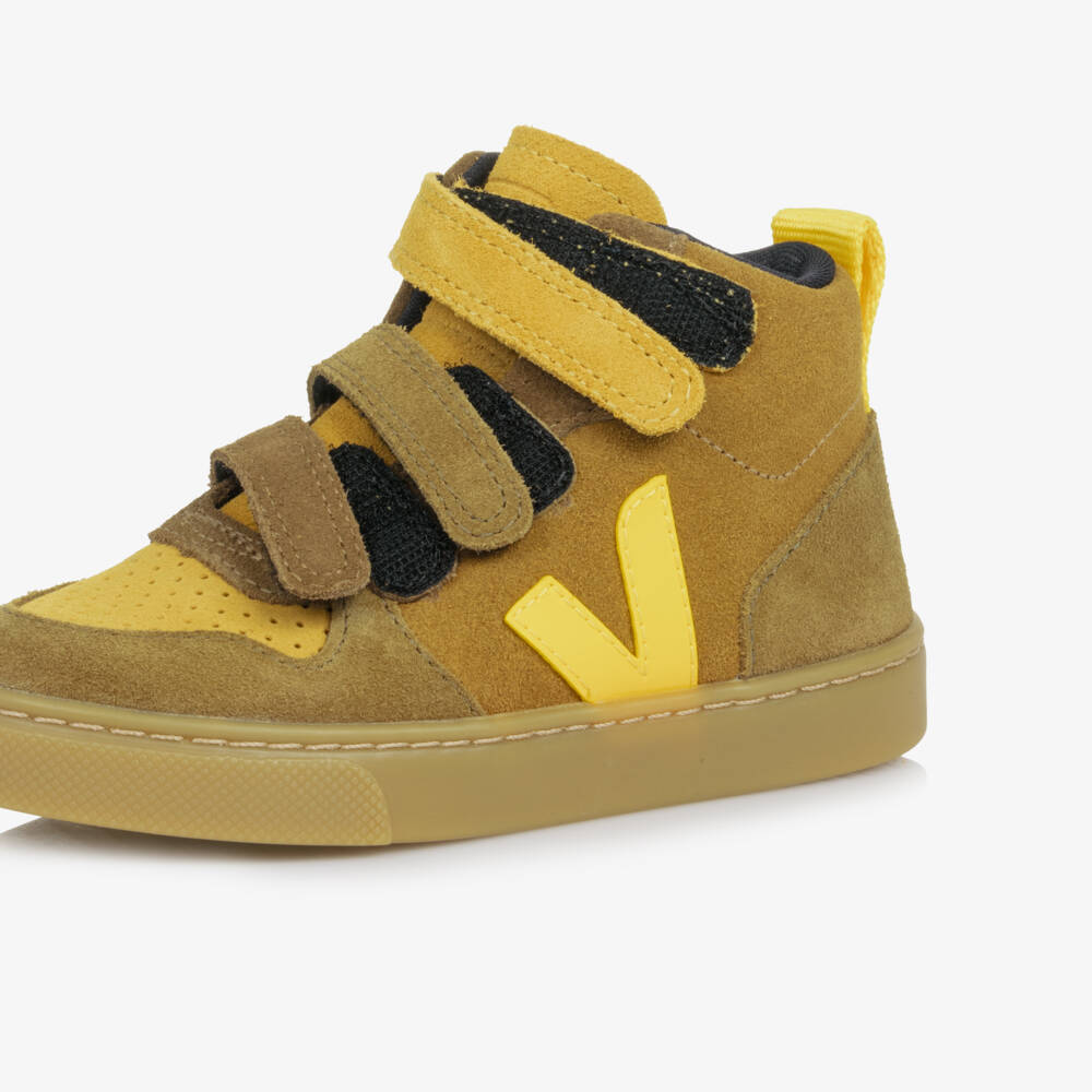 VEJA-Boys Beige & Yellow Suede Leather V-10 High-Top Trainers | Childrensalon Outlet
