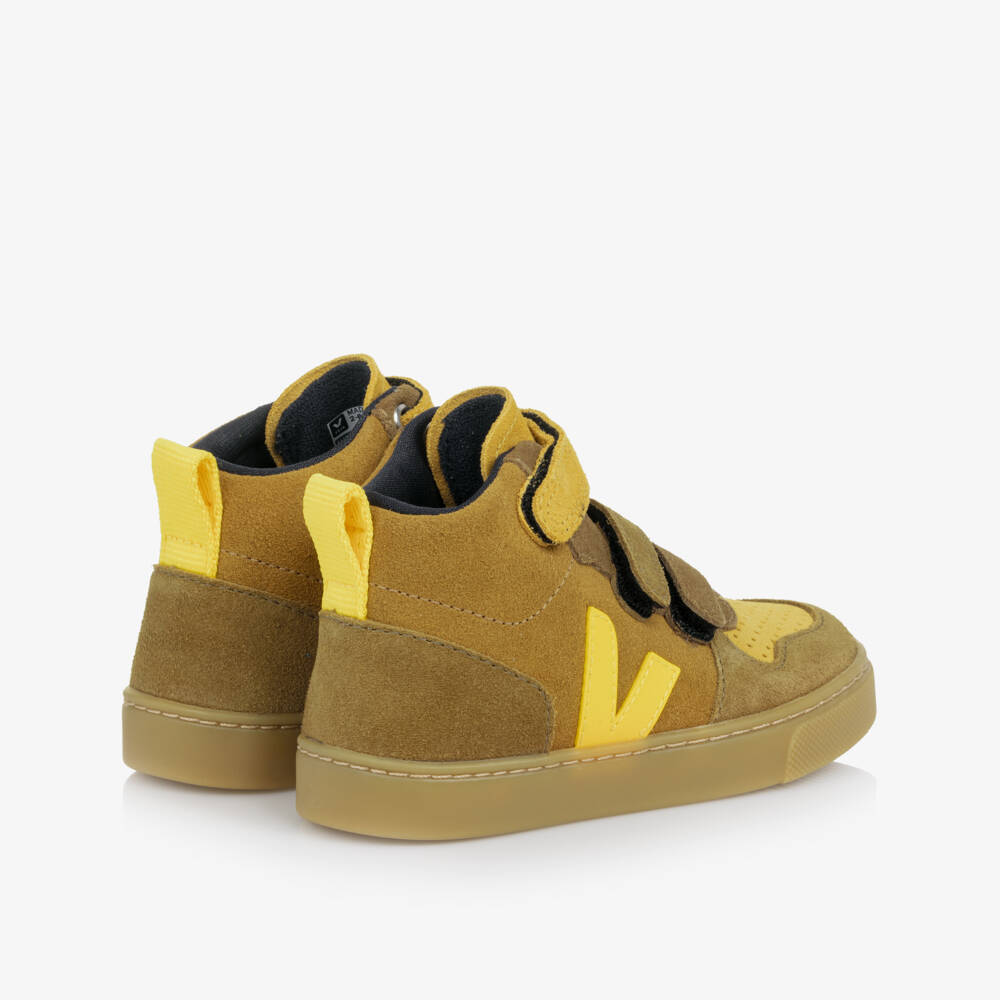VEJA-Boys Beige & Yellow Suede Leather V-10 High-Top Trainers | Childrensalon Outlet