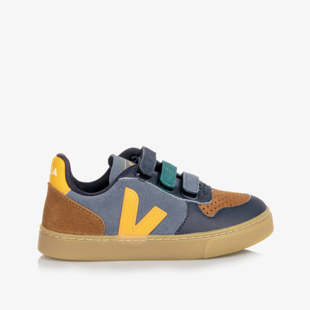 VEJA-Boys Blue, Brown & Yellow Suede Leather Trainers | Childrensalon Outlet