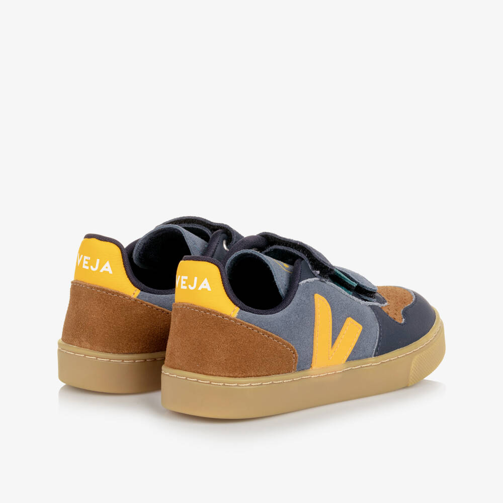 VEJA-Boys Blue, Brown & Yellow Suede Leather Trainers | Childrensalon Outlet
