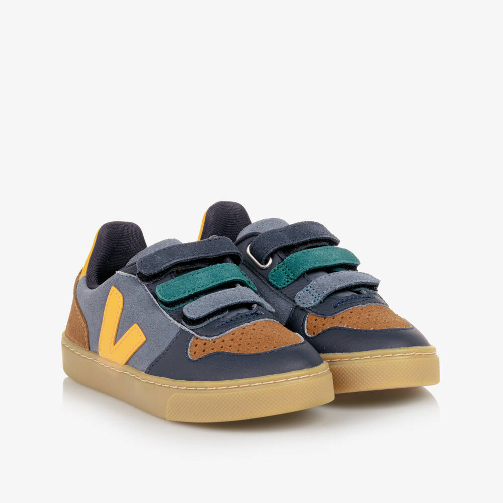VEJA-Boys Blue, Brown & Yellow Suede Leather Trainers | Childrensalon Outlet