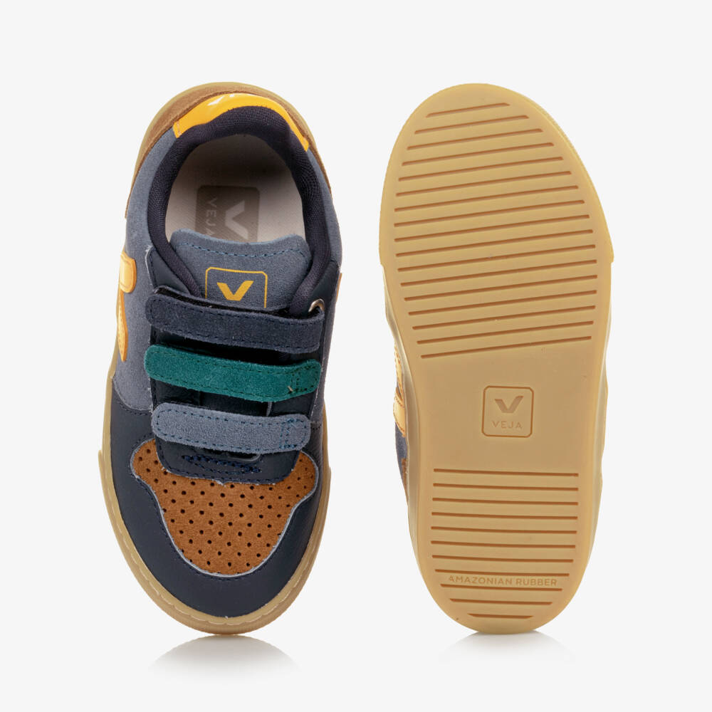 VEJA-Boys Blue, Brown & Yellow Suede Leather Trainers | Childrensalon Outlet