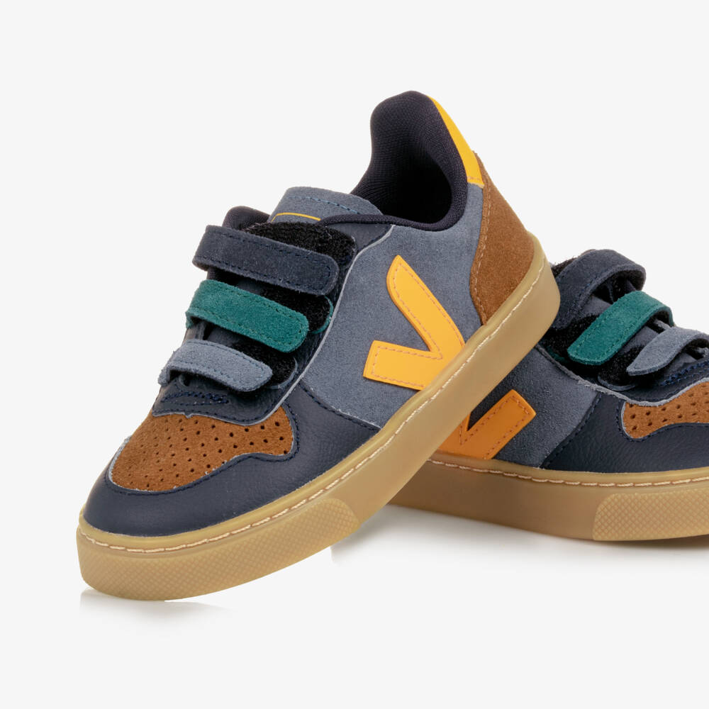 VEJA-Boys Blue, Brown & Yellow Suede Leather Trainers | Childrensalon Outlet