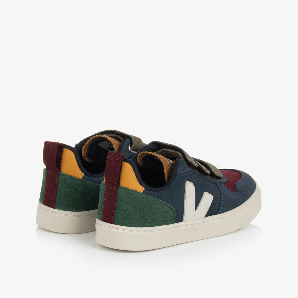 VEJA-Boys Blue Colourblock Suede Leather V-10 Trainers | Childrensalon Outlet