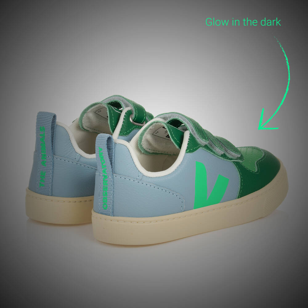 VEJA-Boys Blue & Green V-10 Velcro Trainers | Childrensalon Outlet