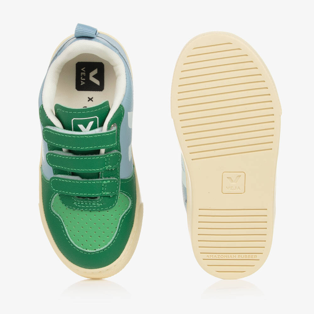 VEJA-Boys Blue & Green V-10 Velcro Trainers | Childrensalon Outlet