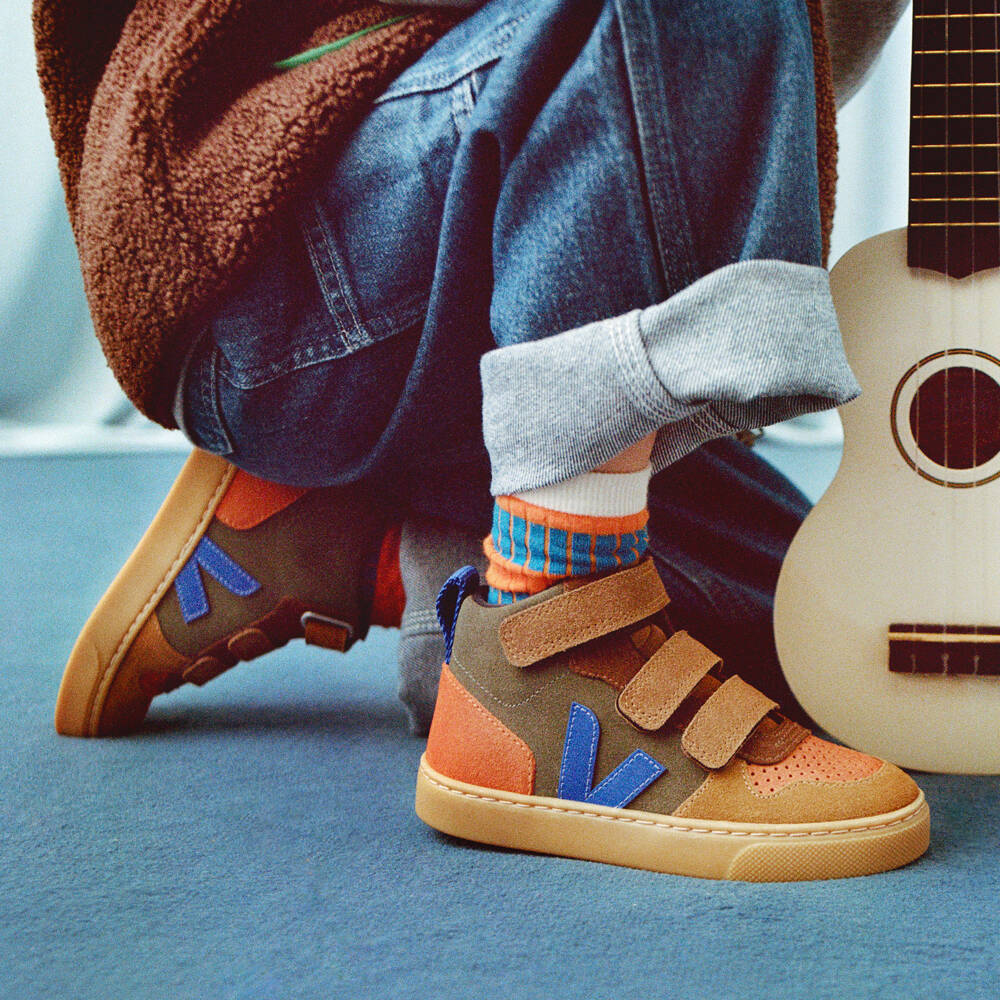 VEJA-Boys Brown & Blue Suede Leather V-10 Trainers | Childrensalon Outlet
