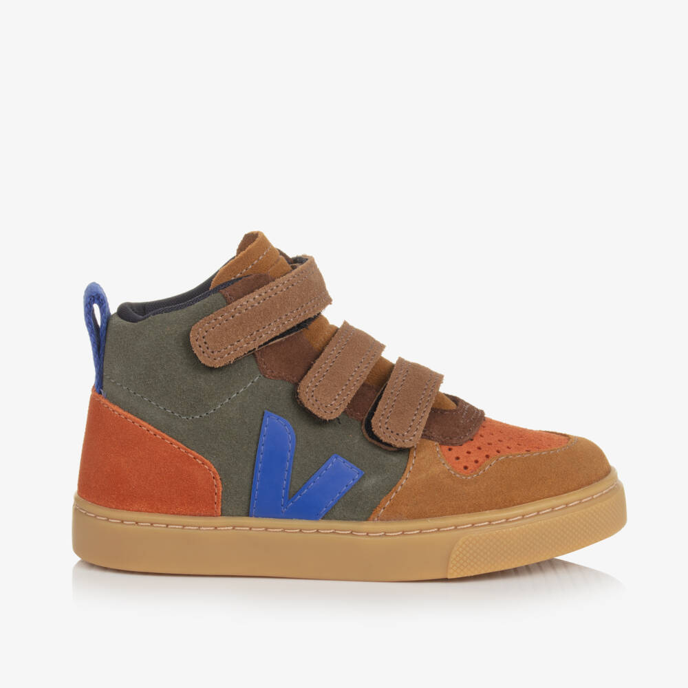 VEJA-Boys Brown & Blue Suede Leather V-10 Trainers | Childrensalon Outlet