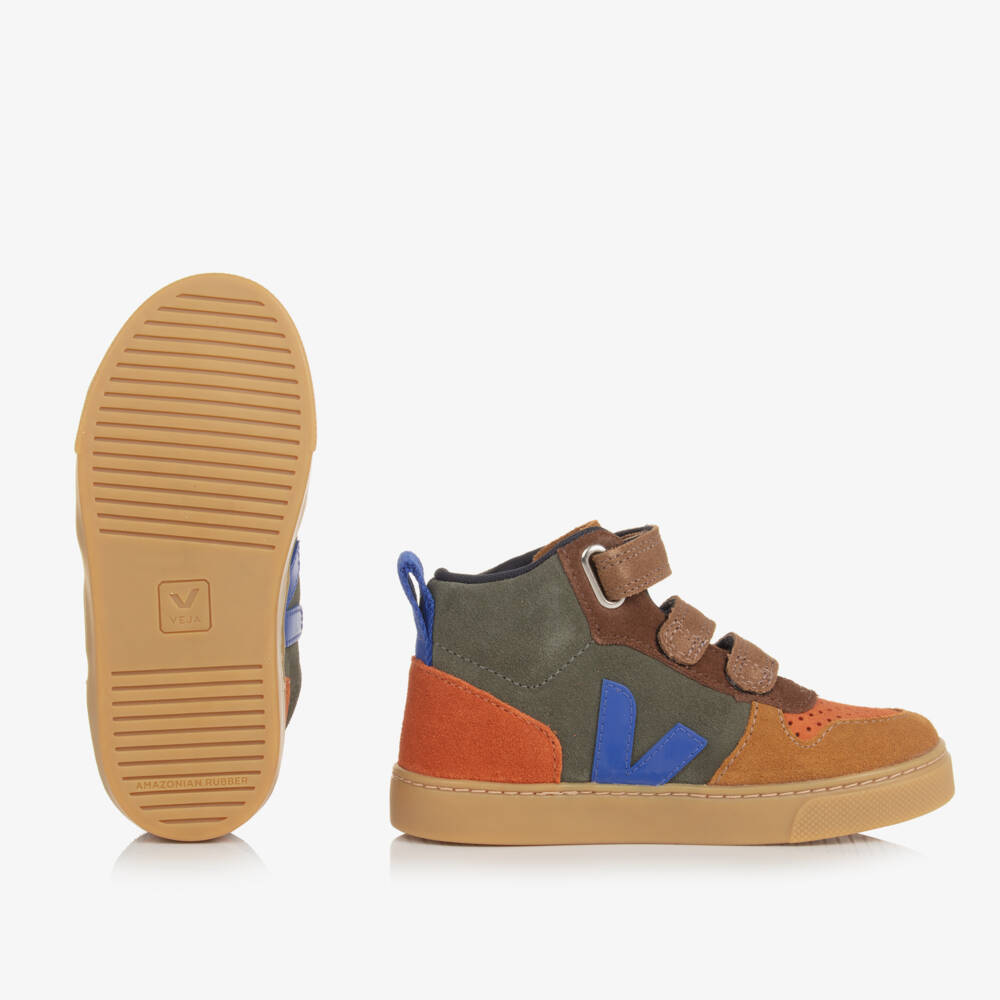 VEJA-Boys Brown & Blue Suede Leather V-10 Trainers | Childrensalon Outlet