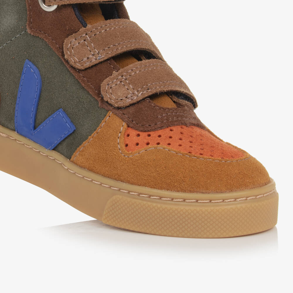 VEJA-Boys Brown & Blue Suede Leather V-10 Trainers | Childrensalon Outlet