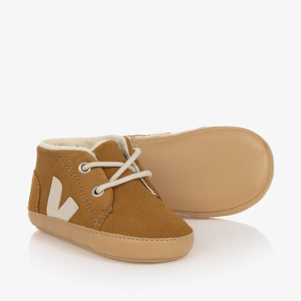 VEJA - Brown Suede Leather Pre-Walker Shoes | Childrensalon
