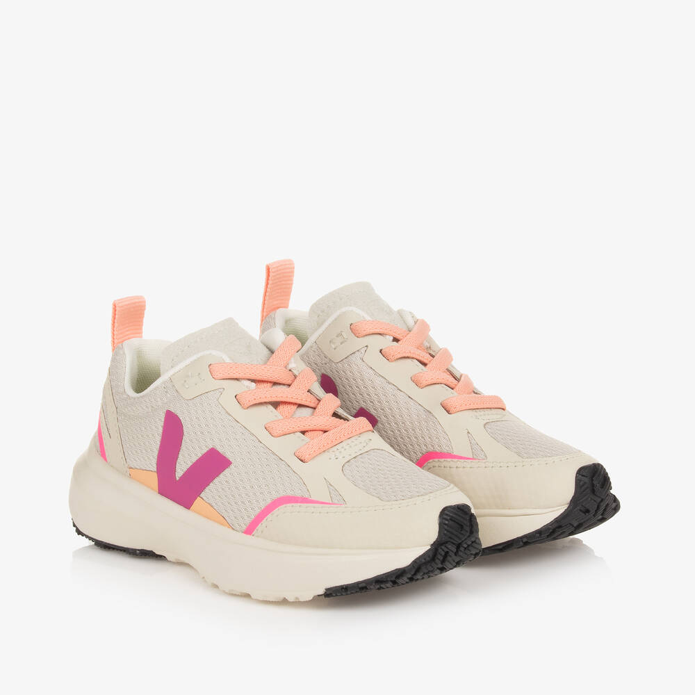 VEJA-Girls Beige & Purple Canary Alveomesh Trainers | Childrensalon Outlet