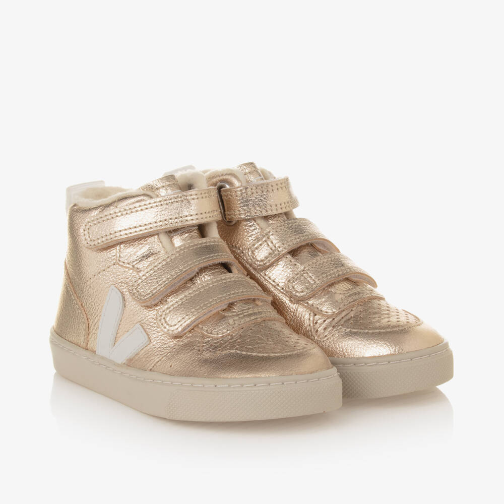 VEJA-Girls Gold Leather High-Tops | Childrensalon Outlet