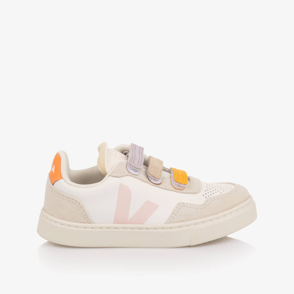 VEJA-Girls Ivory & Pink Leather V90 Trainers | Childrensalon Outlet