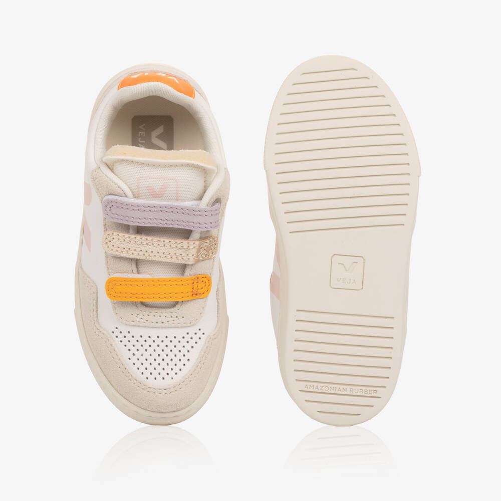 VEJA-Girls Ivory & Pink Leather V90 Trainers | Childrensalon Outlet