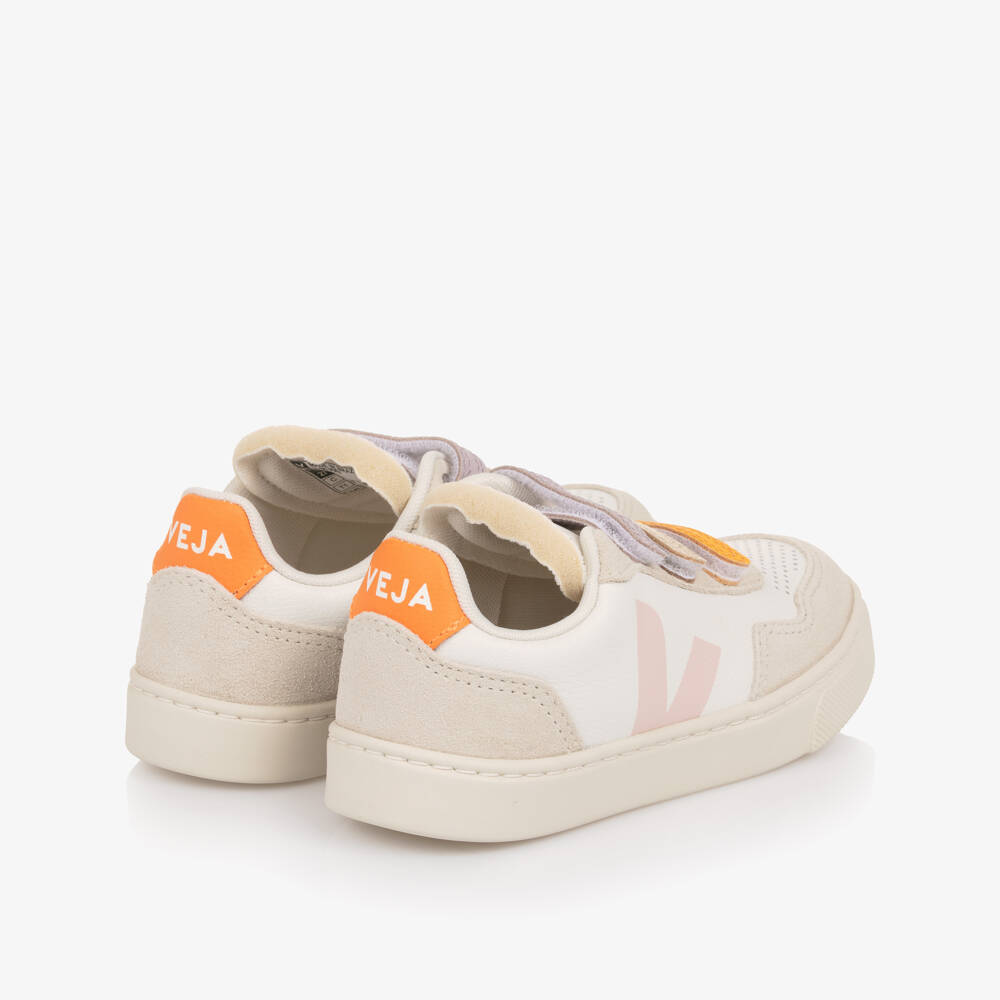 VEJA-Girls Ivory & Pink Leather V90 Trainers | Childrensalon Outlet