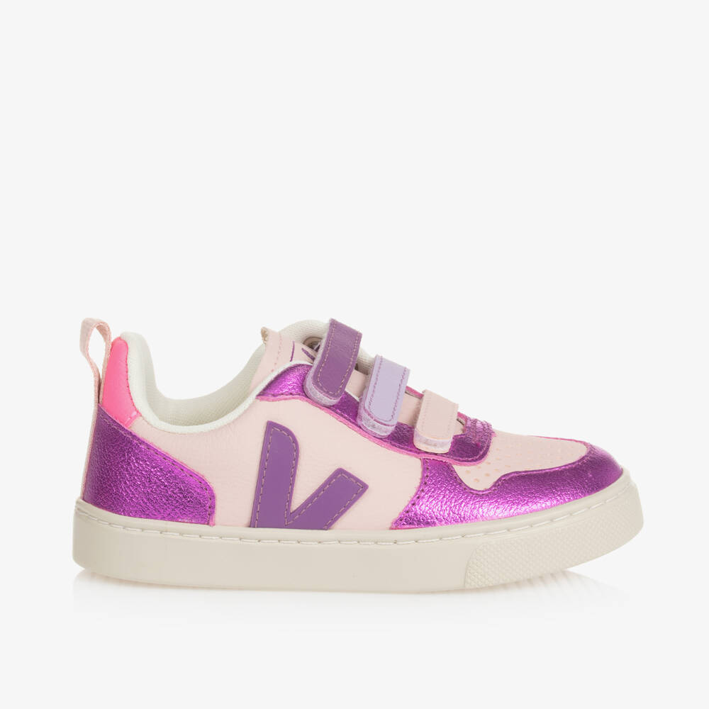 VEJA-حذاء رياضي جلدي وردي وبنفسجي للبنات | Childrensalon Outlet