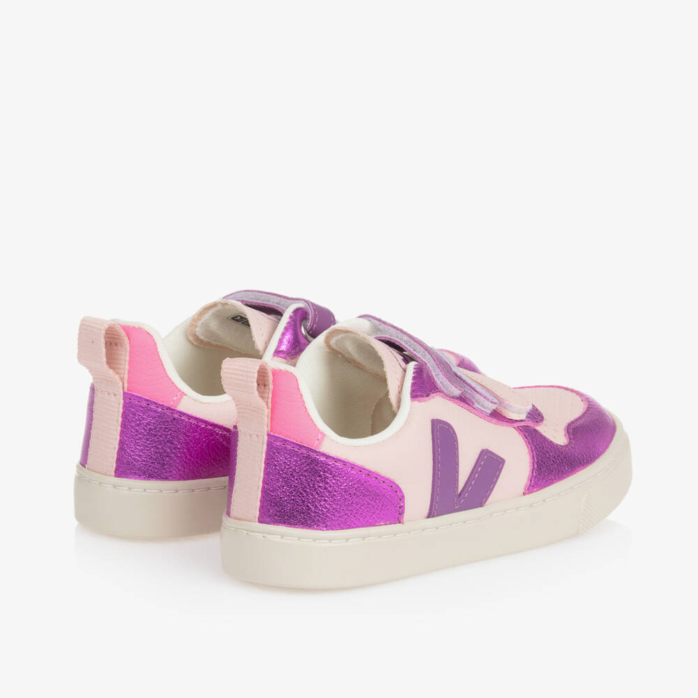 VEJA-حذاء رياضي جلدي وردي وبنفسجي للبنات | Childrensalon Outlet