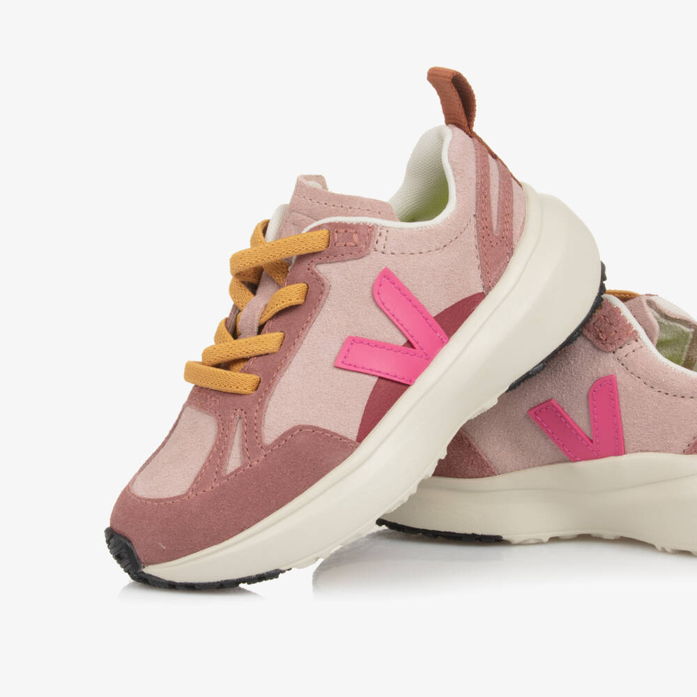 VEJA-Girls Pink Canary Suede Leather Trainers | Childrensalon Outlet