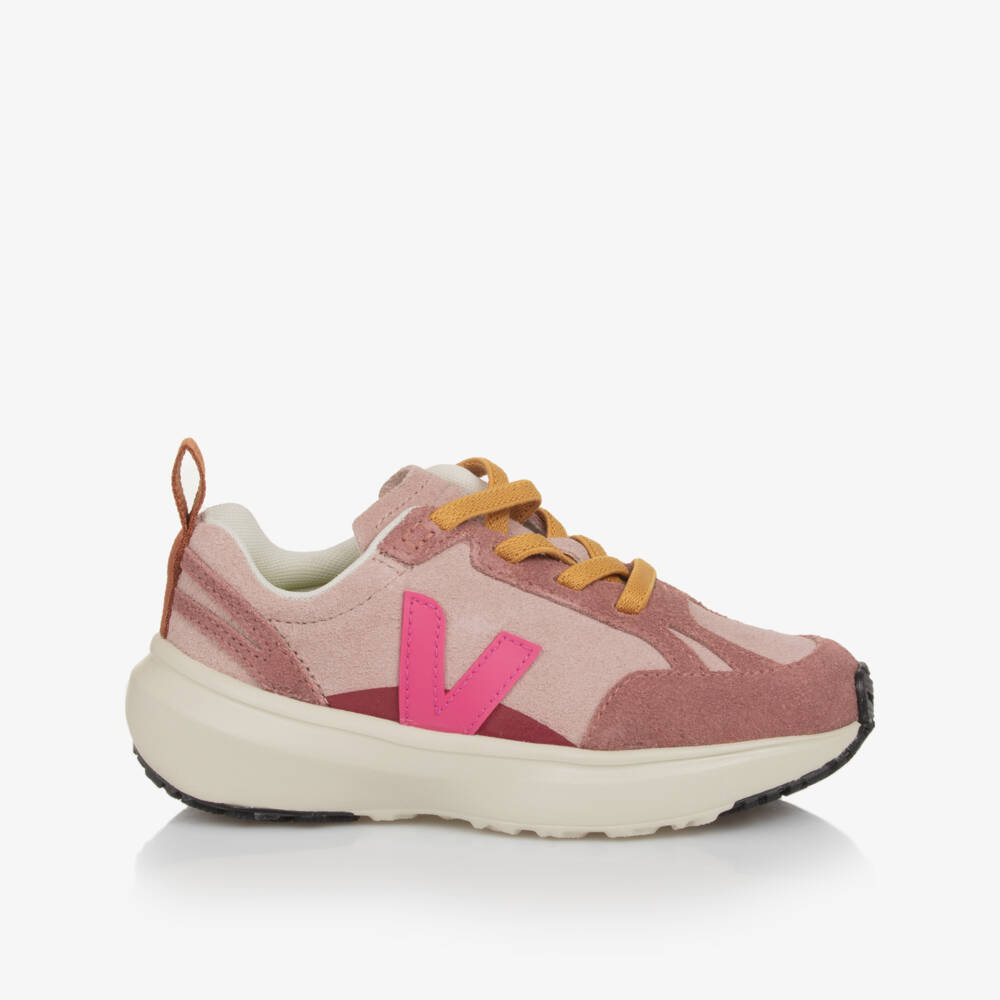 VEJA-Girls Pink Canary Suede Leather Trainers | Childrensalon Outlet