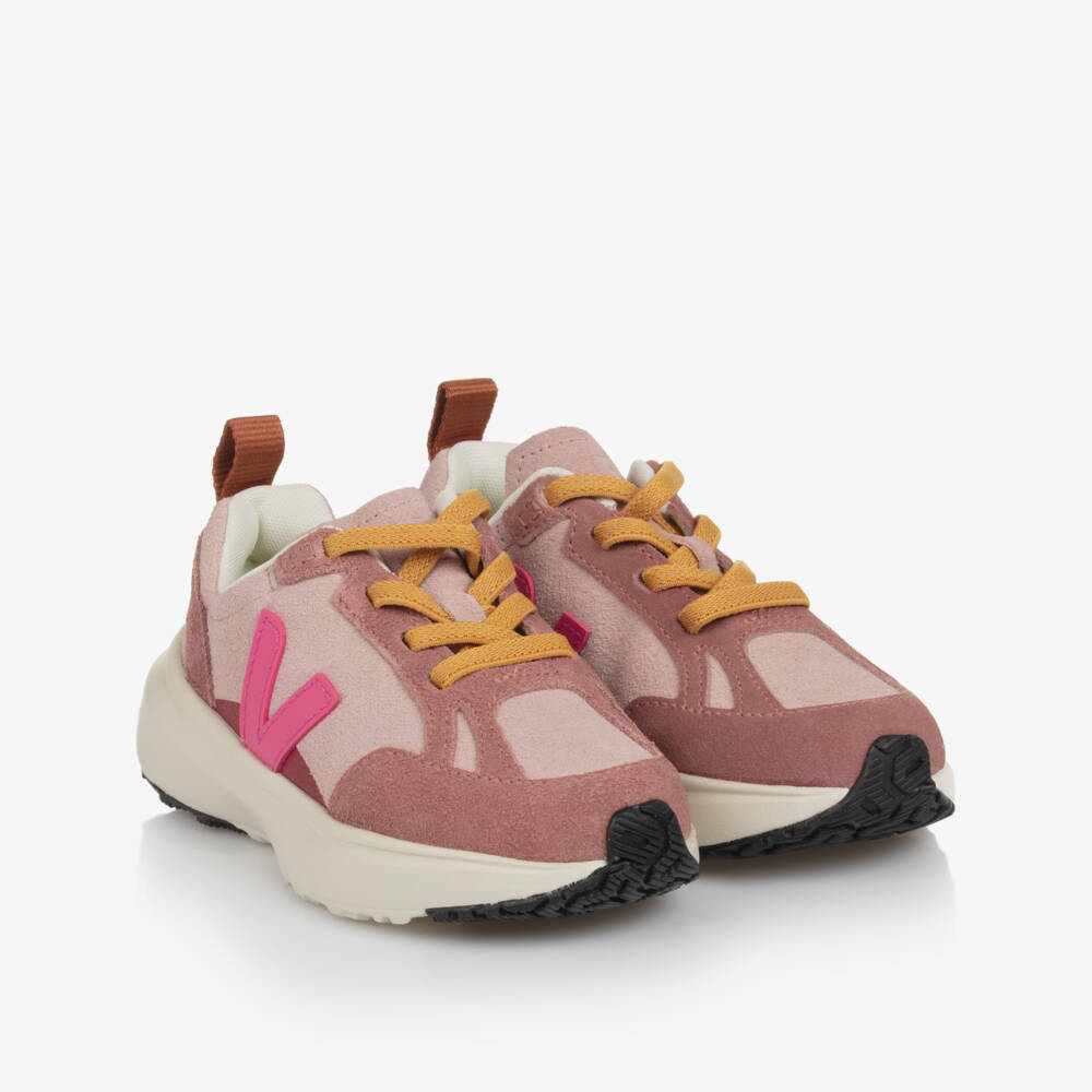 VEJA-Girls Pink Canary Suede Leather Trainers | Childrensalon Outlet
